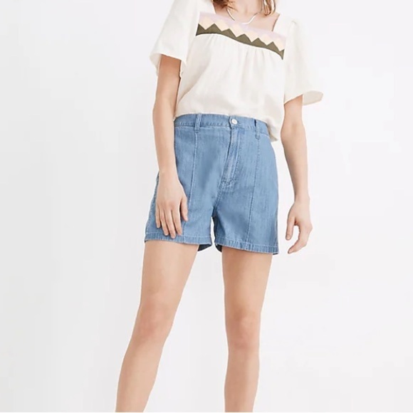 NWT Madewell Size 32 Pintuck Denim Shorts Chambray - Picture 2 of 6